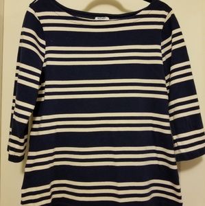 Old Navy Blue and Cream Striped Knit Shirt Large